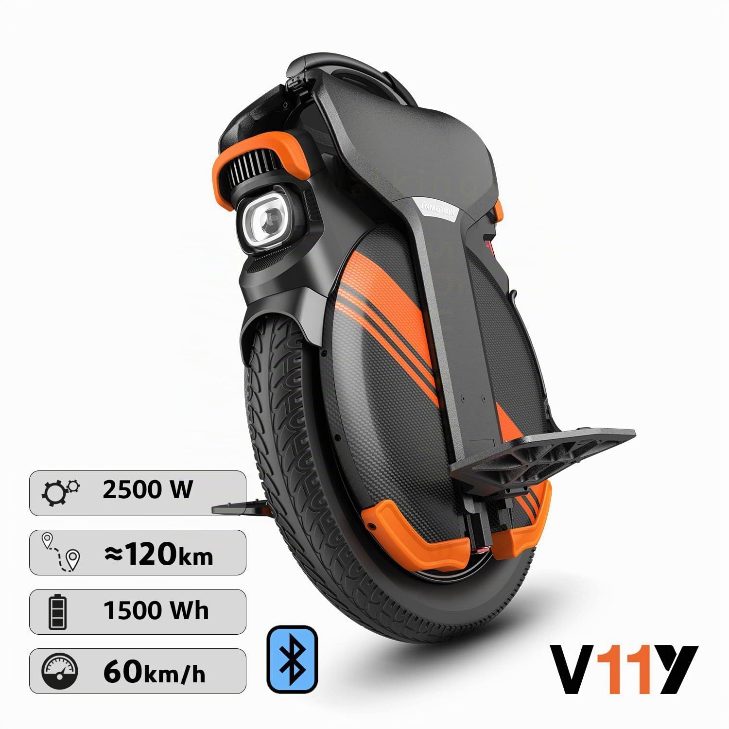 Inmotion Gyroroue Electrique V11Y, Adulte, Noir, Moteur 2500W, Autonomie jusqu'à 120km, Vitesse bridée 25km/h, Pneu Gonflable 18''