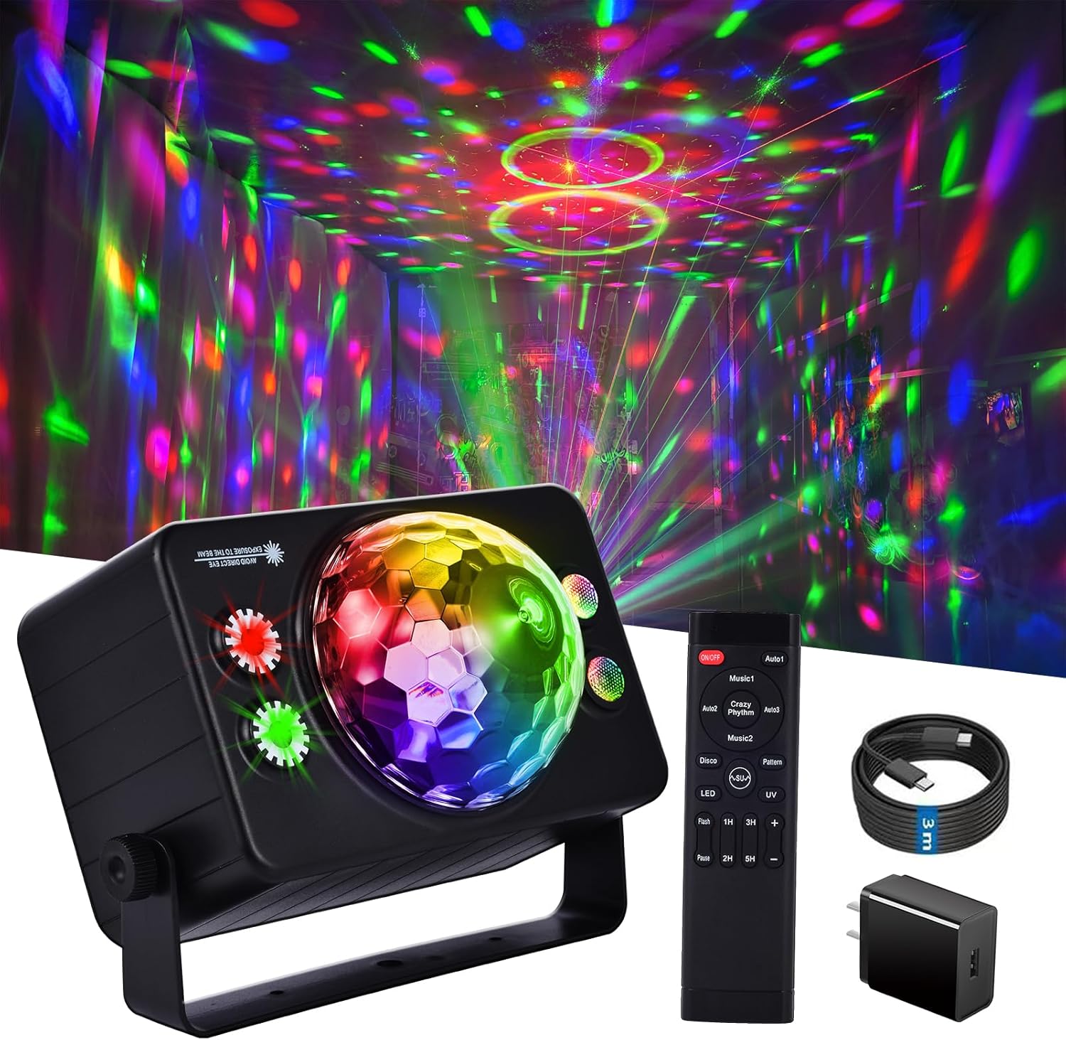 Disco Ball Dj Party Lights Indoor, LED Light 6 Colors Sound Activated Strobe Light for Indoor Room Outdoor Dance Floor Parties Birthday Rave Home Karaoke Halloween Christmas Wedding Show