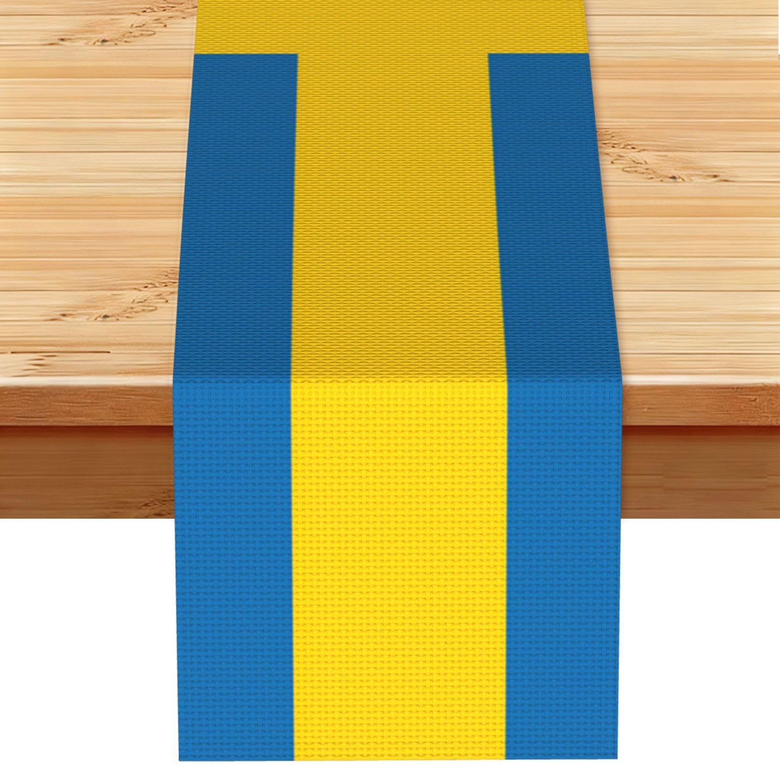 Swedish flag Printed Table Runner 13 x 72, Wrinkle Resistant Decor for Dining Table Coffee Table Fireplace