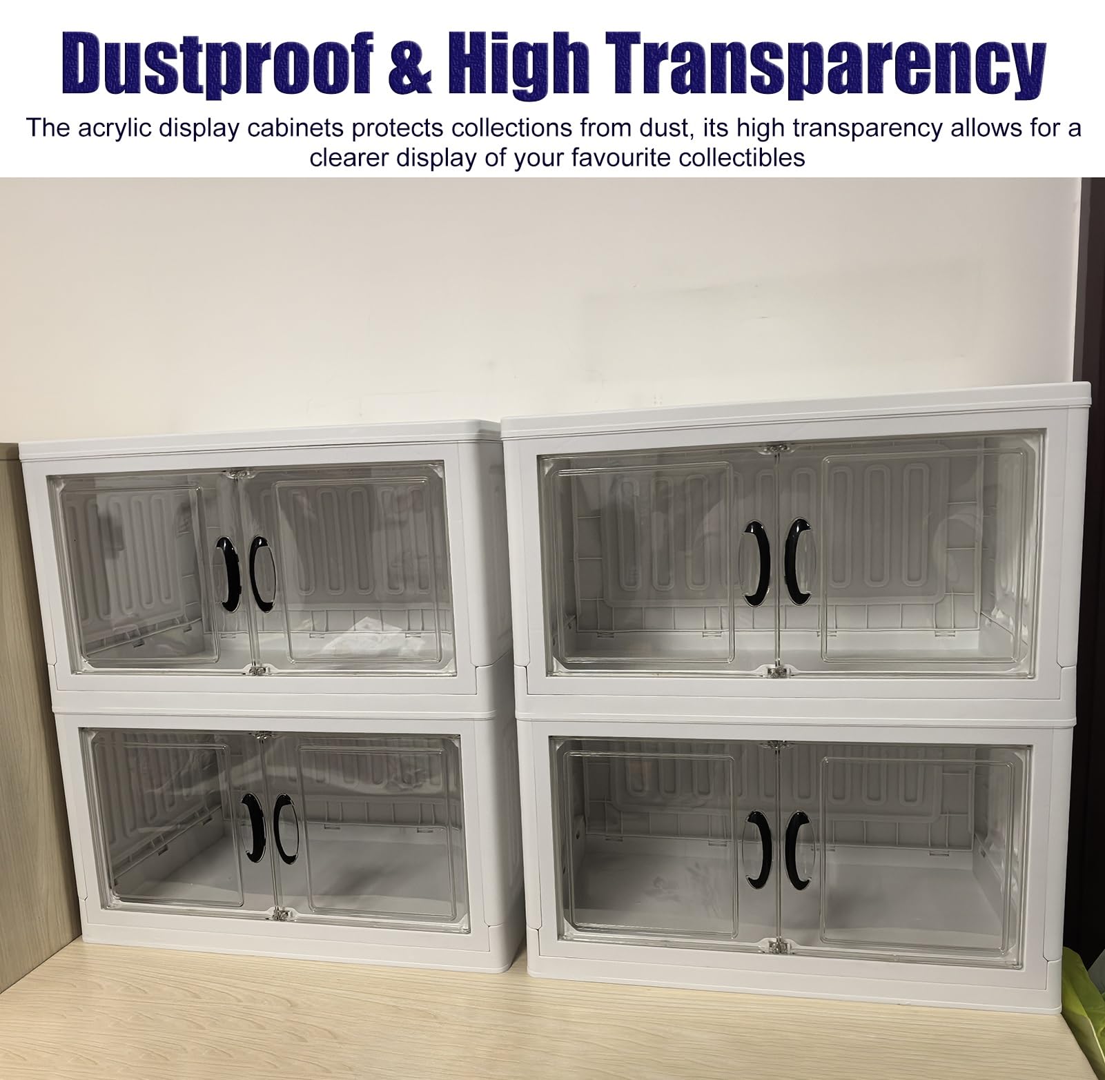 Teca Plexiglass Vetrina Pieghevole in Plastica con Ruote, Contenitore Impilabile con Doppia Anta e Coperchio, Vetrina in Acrilico Trasparente per Oggetti da Collezione(5-Layer)