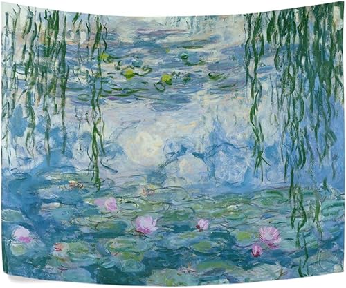 Miniatura 4 de AHOMY Tapiz para colgar en la pared, lirios de agua por Claude Monet, pinturas al óleo, flores, colcha de picnic, manta de arte de pared, tapiz de