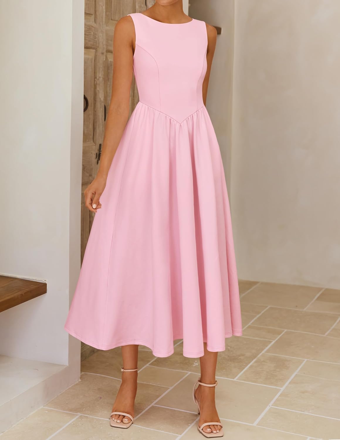 ZESICA Women's Summer Elegant Sleeveless Midi Dresses 2026 Wedding Guest Cocktail Party Crewnenck Flowy A Line Long Dress - Image 5