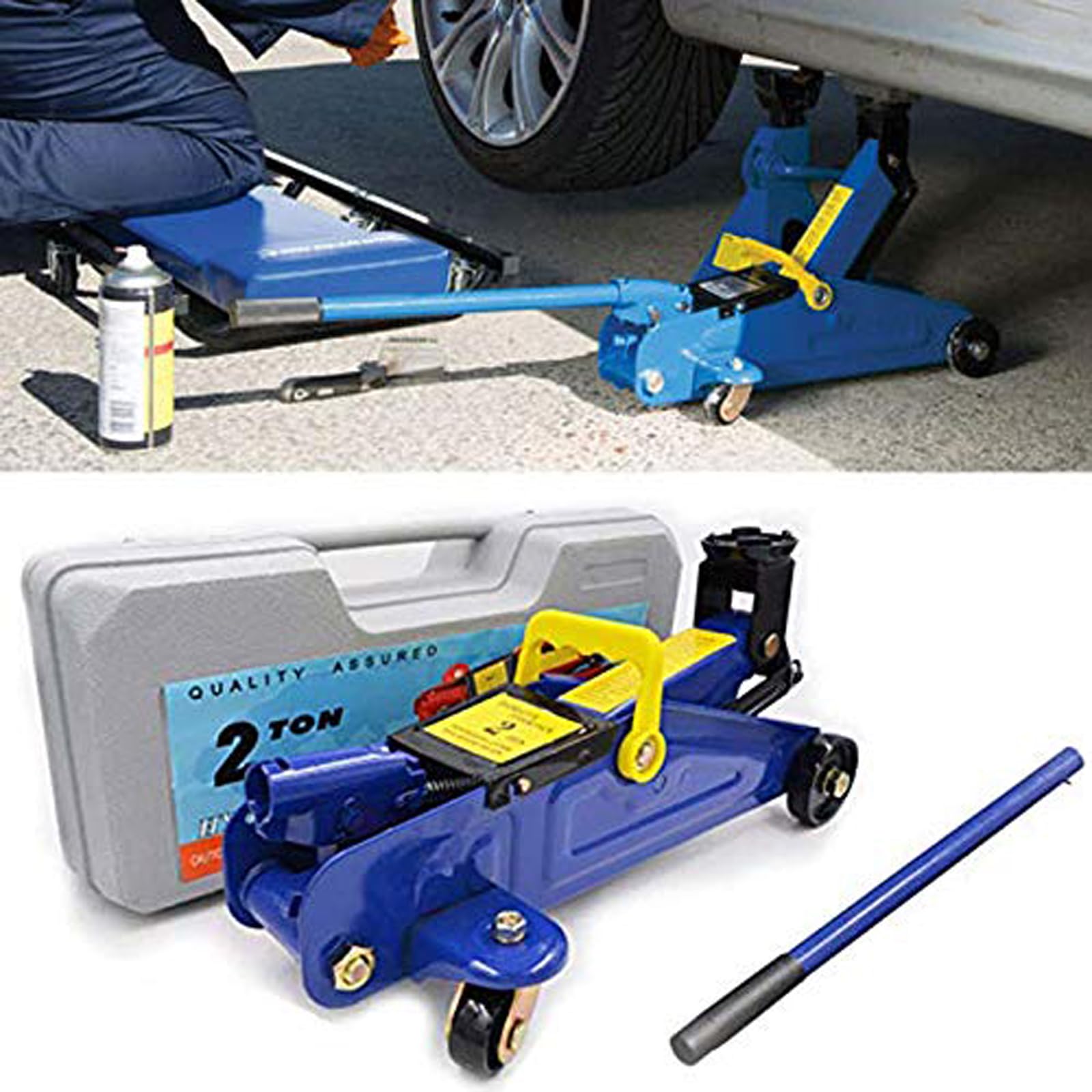 Suelo Jack 2 toneladas de carro hidráulico Jack Heavy Duty para mantenimiento de garaje, zona de elevación 135 mm - 320 mm con maletín de transporte