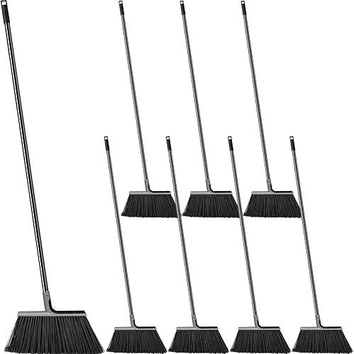 Roshtia Juego de 8 escobas resistentes de 58 pulgadas para interiores y exteriores, escobas rígidas comerciales con mango largo en ángulo de garaje
