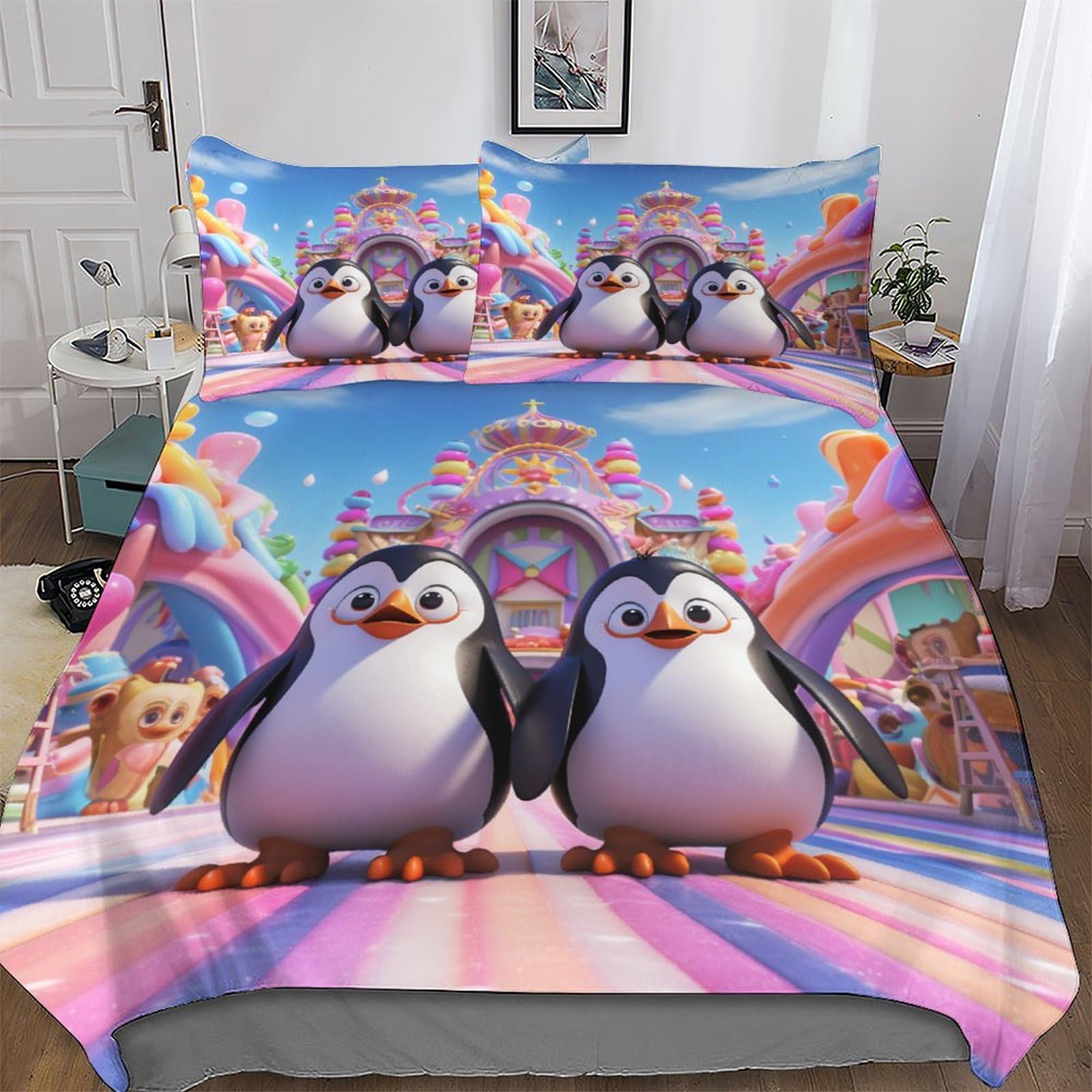 Parure de lit pingouin 3D le cadeau idéal pour décorer la chambre des garçons et filles