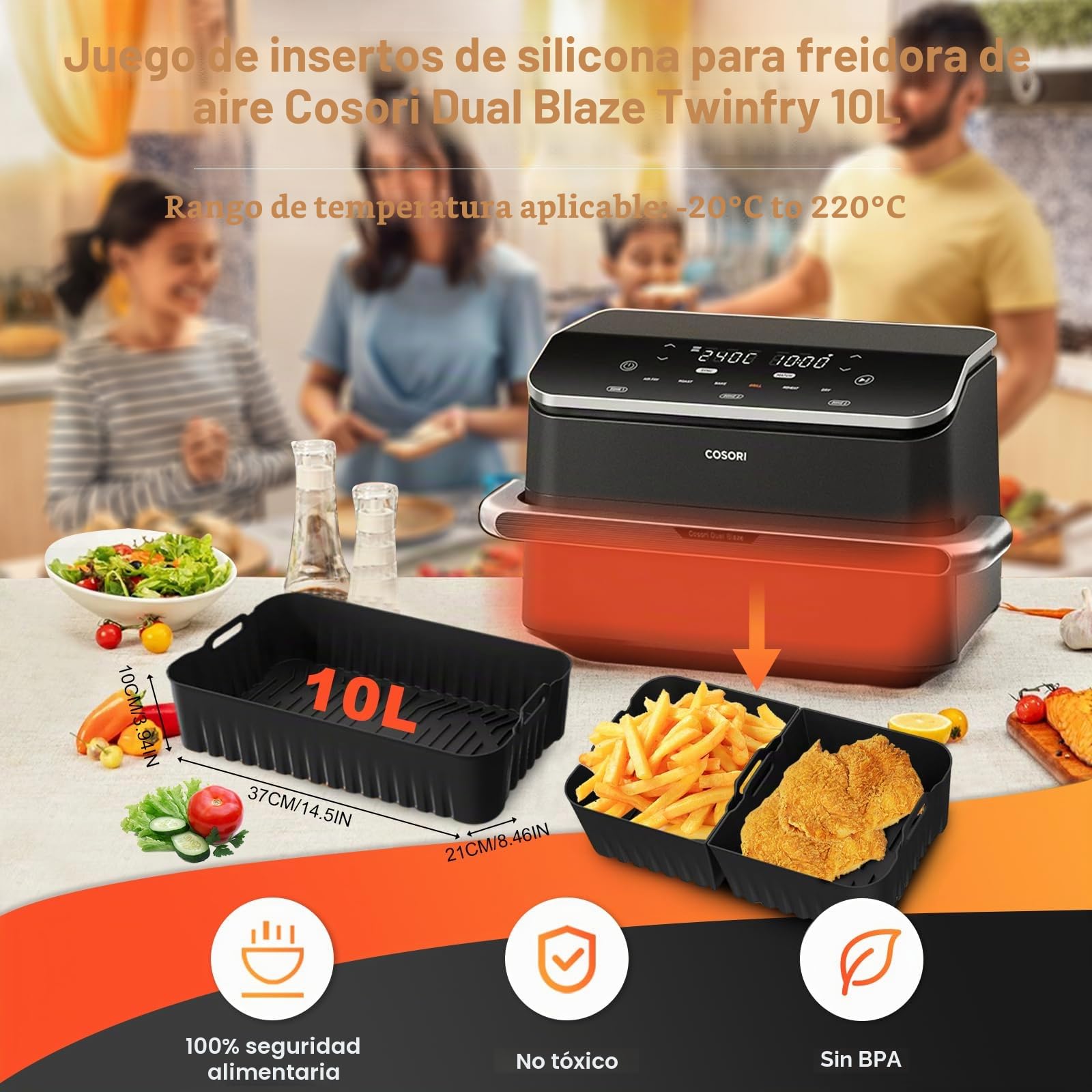 Accesorio para freidora de aire caliente Cosori Dual Blaze Twinfry XXL 10 L, accesorio de silicona para airfryer (1 x 10 l y 2 x 5 L), compatible con Ninja Foodi Flexdrawer 10,4 L freidora de aire