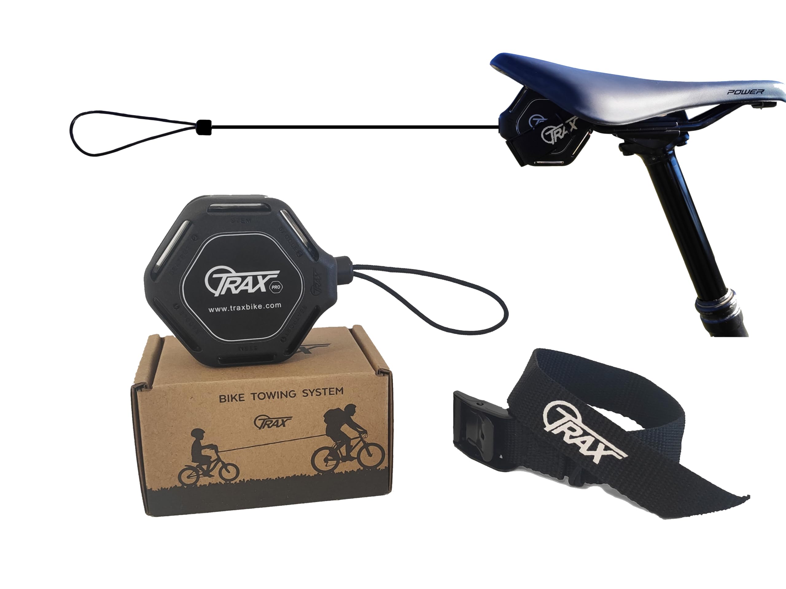 Système de remorque vélo auto-rétractable Trax Pro | Corde de remorquage MTB montagne jusqu'à 130 kg
