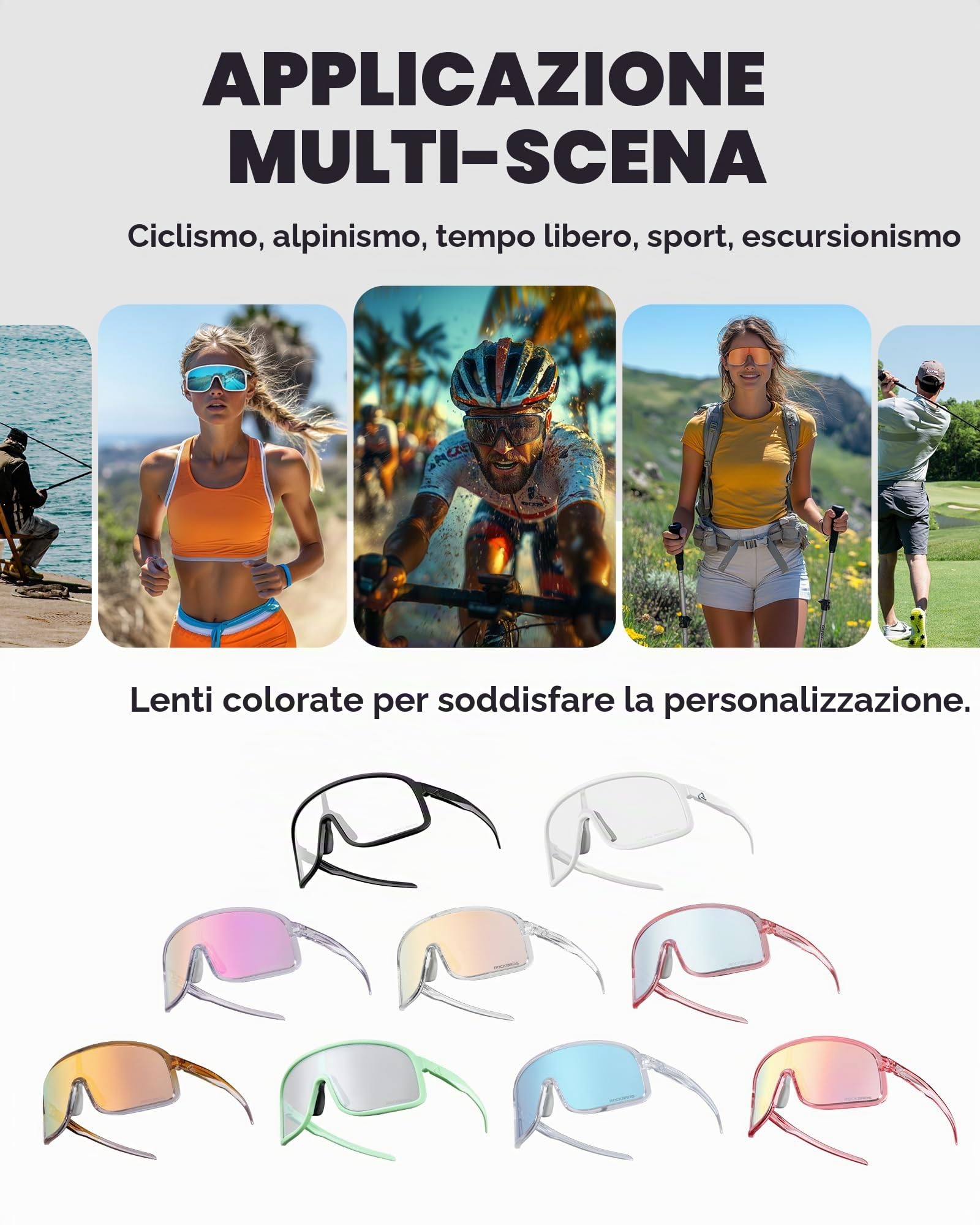 ROCKBROS Occhiali Ciclismo Fotocromatici UV400 Ultraleggeri TR90 | Occhiali da Sole Veloci per Bici, Corsa, Sportivi, Uomo Donna