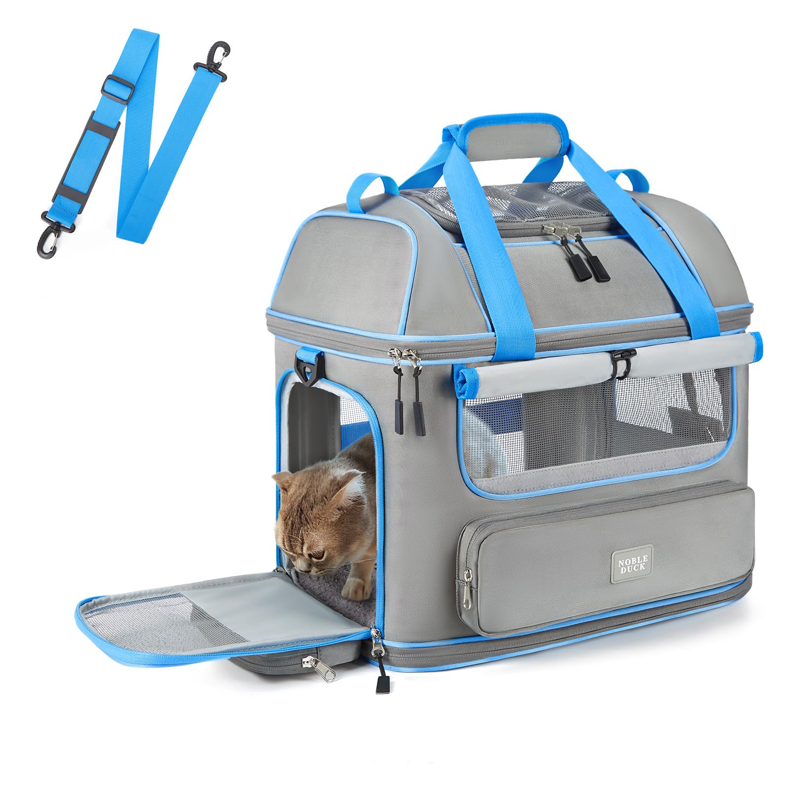 Expandable Cat Dog Carrier: NOBLE DUCK Soft-Sided Pet Carrier Airline Approved Large Small Medium Collapsible Portable Travel Up to 25 Lbs Grey