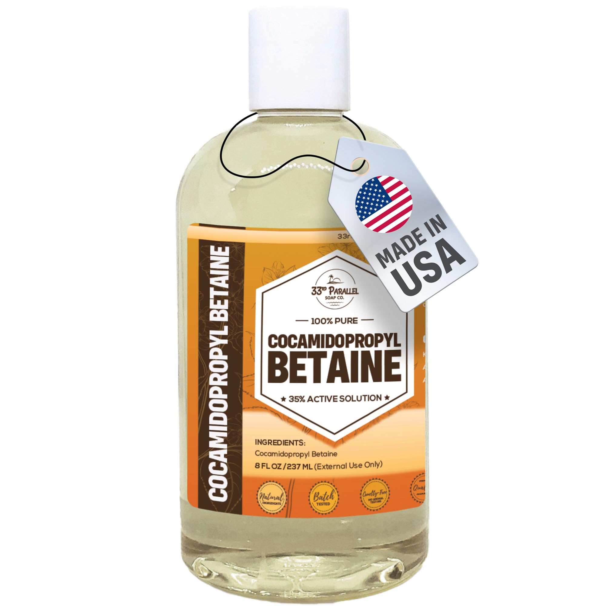 Cocamidopropyl Betaine (8oz) Natural Surfactant | Premium Coco Betaine Liquid, Cosmetic Grade, Gentle on Skin | Suitable for Facial Cleansers, Shampoos, Body Washes, Bubble Baths, Soap | 8 OUNCES