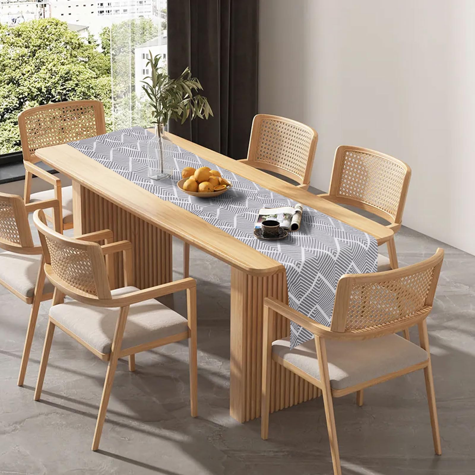 Runner Da Tavola In Cotone E Lino – 33x300 Cm, Stile Rustico Fienile, Verde Acqua E Marrone, Decorazione Per Matrimoni