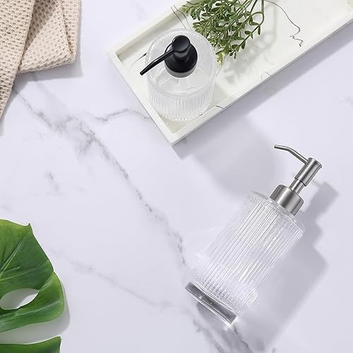 Miniatura 9 de ICREEH Dispensador de jabón de vidrio con bomba de acero inoxidable a prueba de óxido, dispensador de jabón líquido recargable de 9.5 onzas para