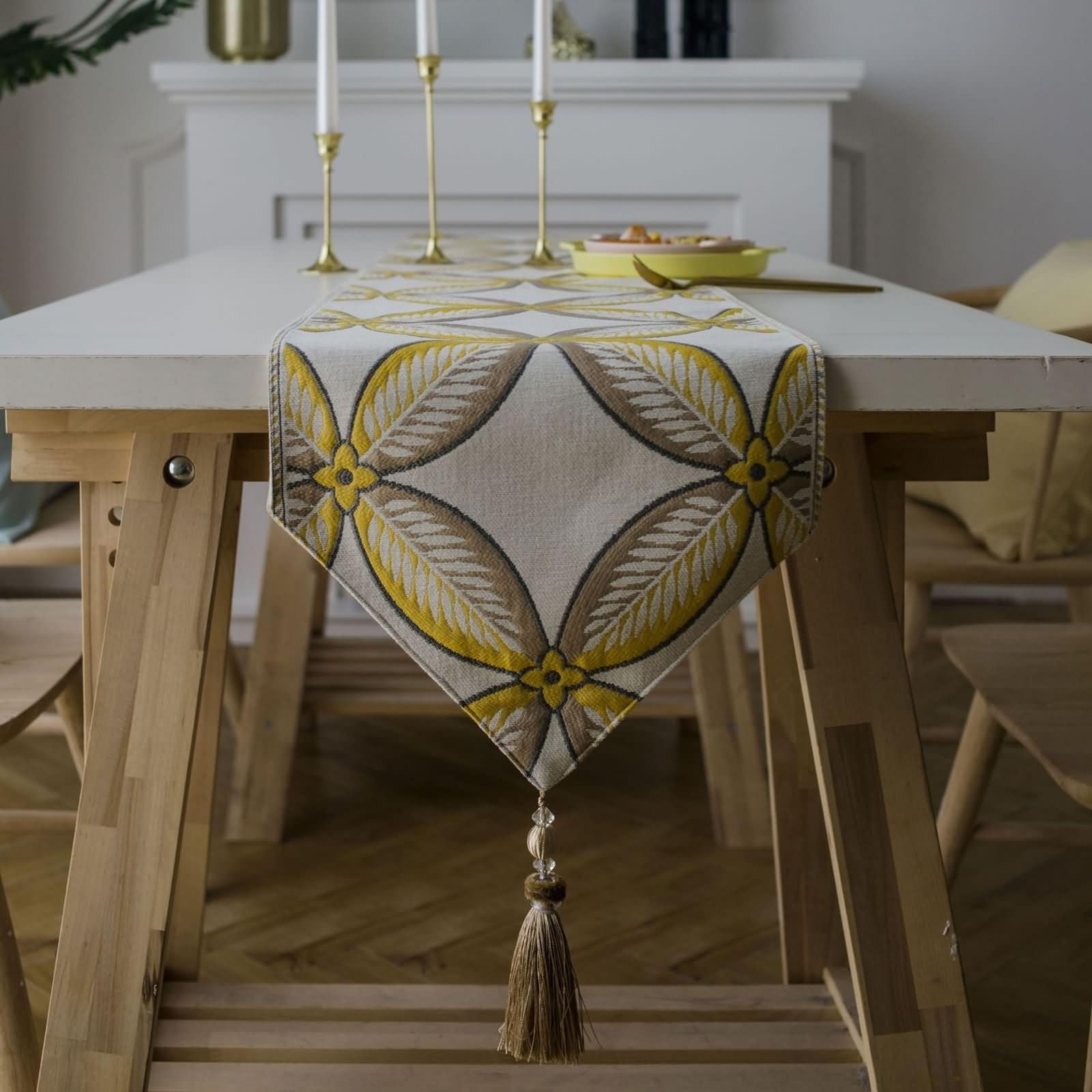 Tischläufer Gelb mit Geblümt,Polyester,35x180cm