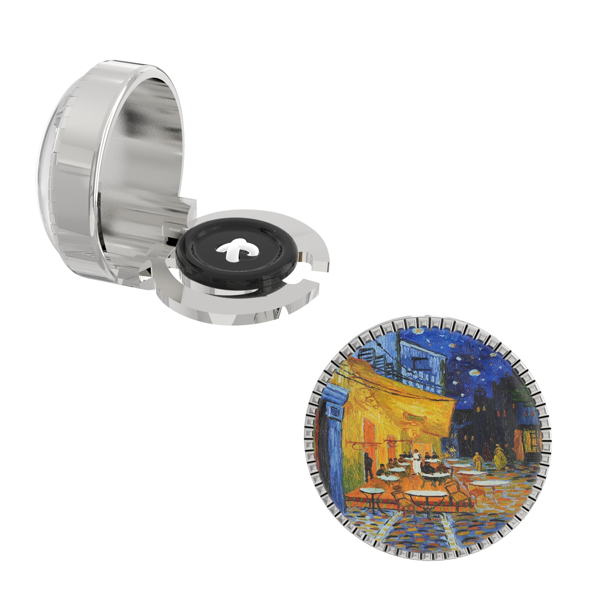 18K White Gold Colour Plated Snap on Button Cover Cufflinks for Men - Stylish Accessories for Casual & Formal Shirts - Ideal Wedding, Birthday- Café Terrace at Night Inspired by Vincent van Gogh (B0CQYHH3ZG) Amazon Price History, Amazon Price Tracker
