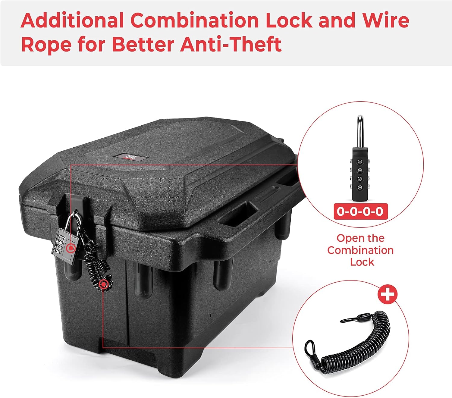 KEMIMOTO UTV Bed Storage Box and Spring Back Side Mirrors Compatible with Polaris Ranger 1000 900 700 570