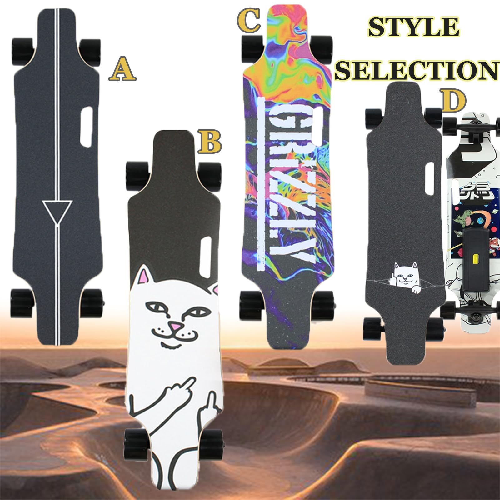 Longboard électrique pour Adultes avec Télécommande, Longboard Urbain Complet, Vitesse Maximale de 25 km/h et Autonomie de 15 km, 4 Vitesses, Compatible avec Les Mountainboards C