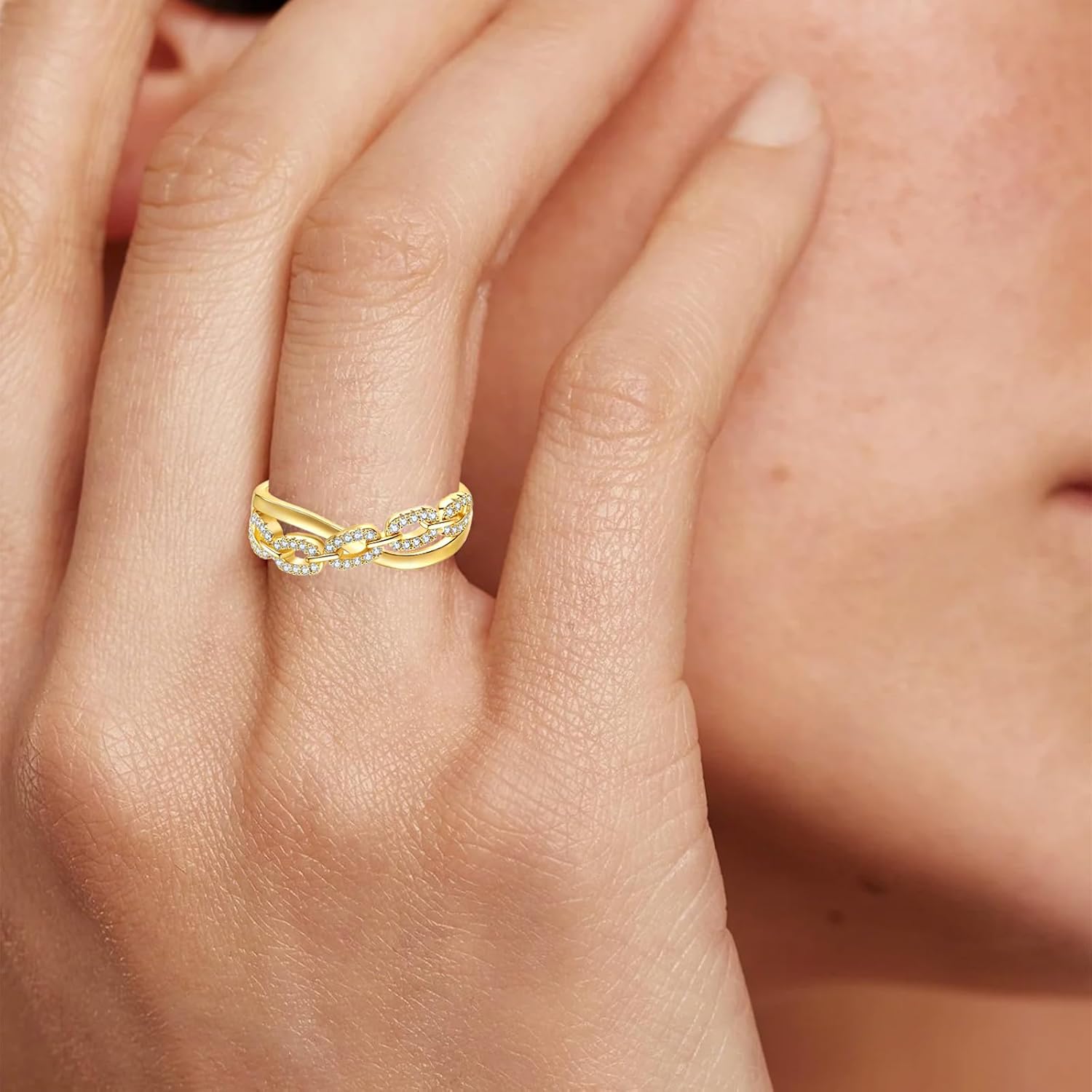 Gold Rings for Women Non Tarnish, 18K Gold Plated Trendy Stackable Gold Rings, Adjustable Open Statement Rings with Cubic Zirconia - Image 6