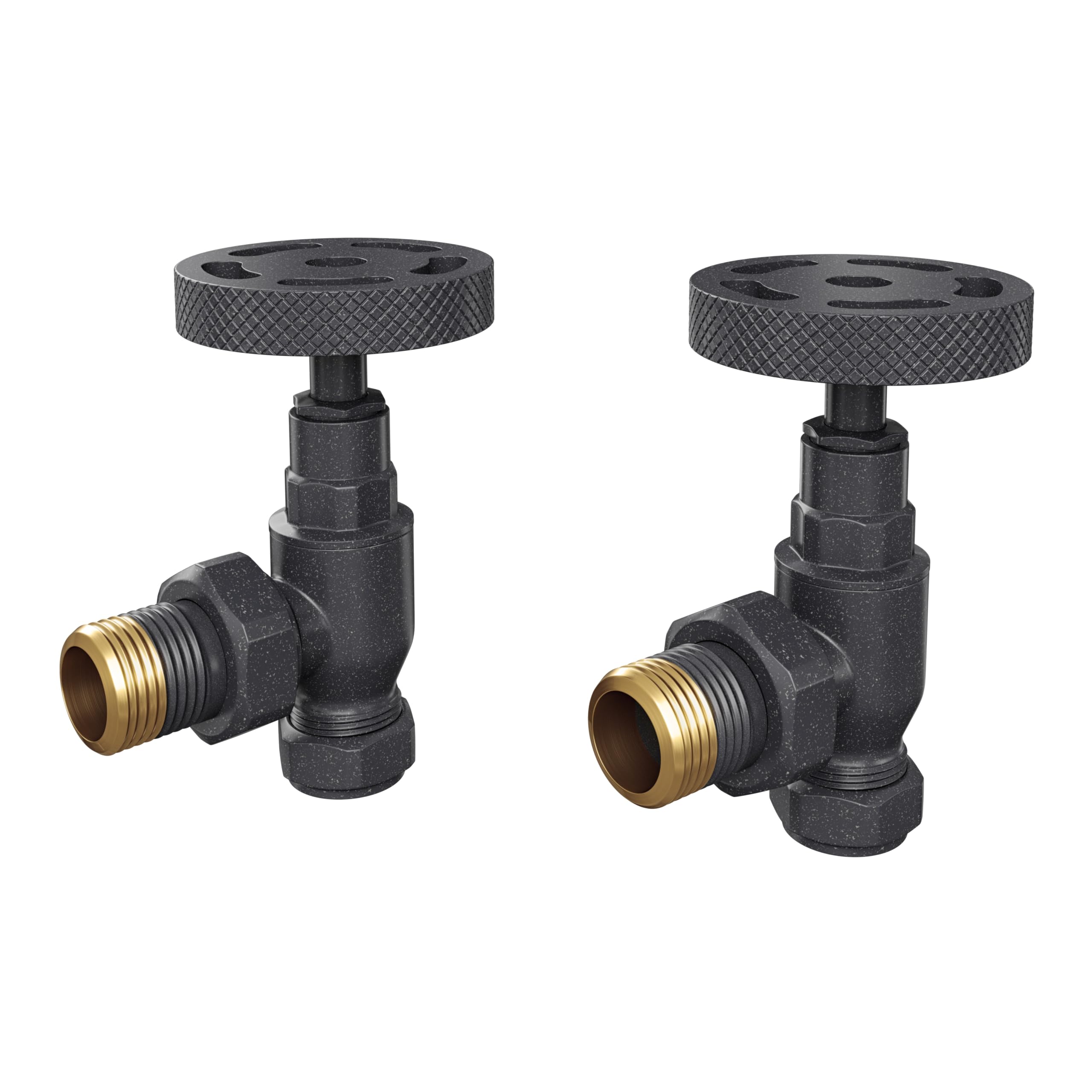 Flode Rotor Angled Manual Radiator Valve Pack - Anthracite - 15mm x 1/2" - Pair of Traditional Heating Valves for Radiators & Heated Towel Rails
