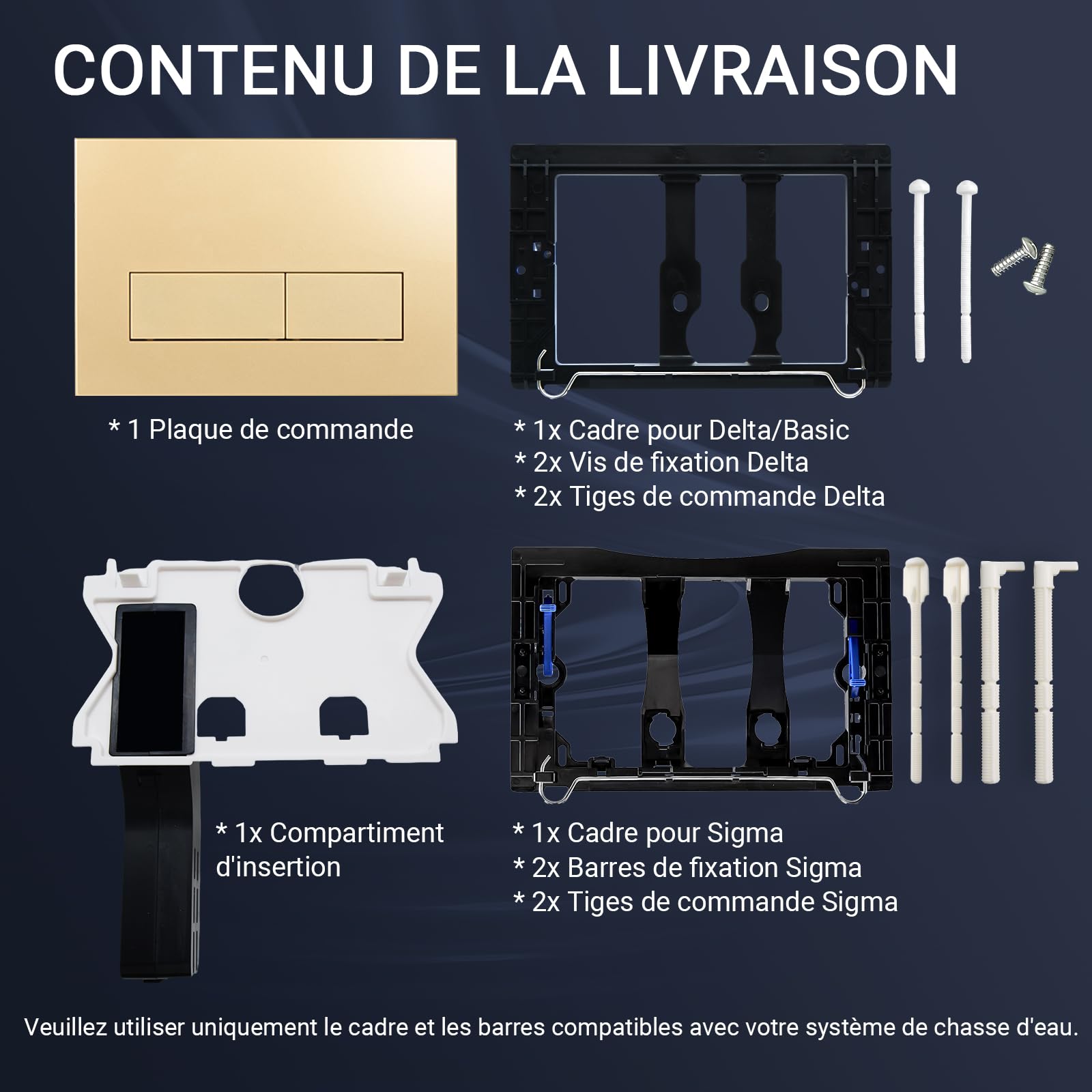 Empyreal Plaque de commande pour réservoirs de WC, compatible avec Geberit Duofix Sigma/Delta/BASIC, pour double chasse d'eau, avec 1 Trappe de visite(Or Mat)