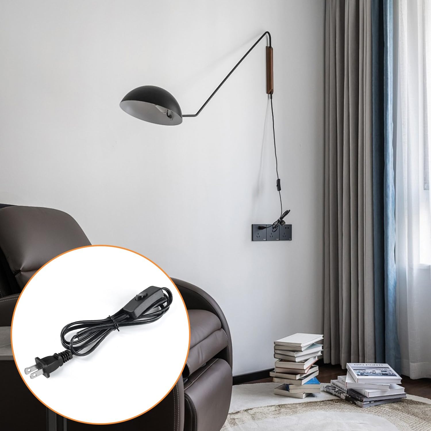 8FT Lamp Cord with Switch Replacement Lamp Cord Switch Set with Plug Black 18AWG SPT-2 Wire ON Off Button Switches 2 Polarized Plug 8 Feet DIY Rewiring Repairing Wiring Electrical Light Cords 1 Black 8FT image 6 of 9 B0CTN2B2WQ