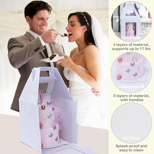 Miniatura 3 de Cajas altas para tartas de nivel con tablas para tartas, paquete de 4 unidades de 10 y 12 pulgadas, desechables, grandes y escalonadas, contenedores