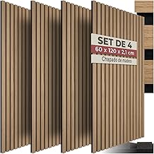 tectake® Decorative Acoustic Panels MDF, Real Wood Veneer, Excellent Acoustics, Felt and Wood Fabric, Soundproofing Wall, Wood Slats - 4 Panels Light Oak
