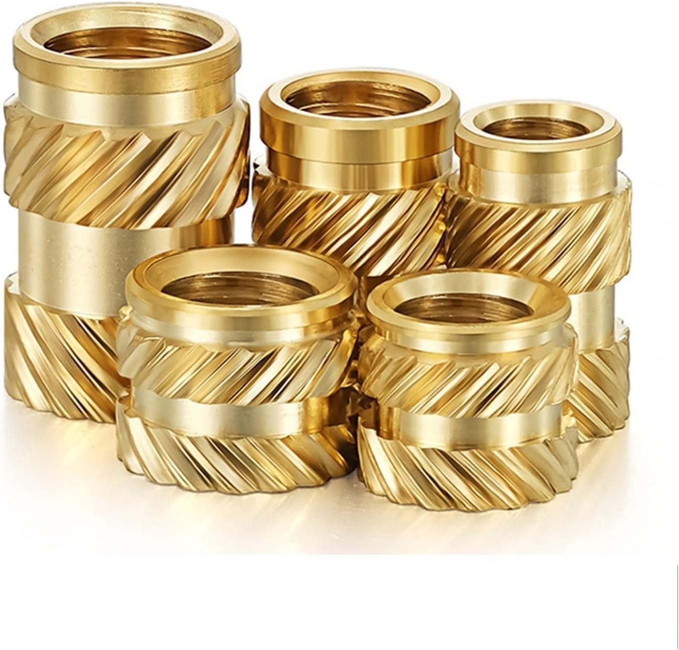 PiWine Brass Knurled Nuts,Threaded Insert, 50PCS M4 M5 M6 Brass Hot Melt Inset Nuts Thread Copper Knurled Threaded Insert Embedment Nuts 248 (Size : M5x9x7) (Color : OneColor, Size : M4x6.5x6)