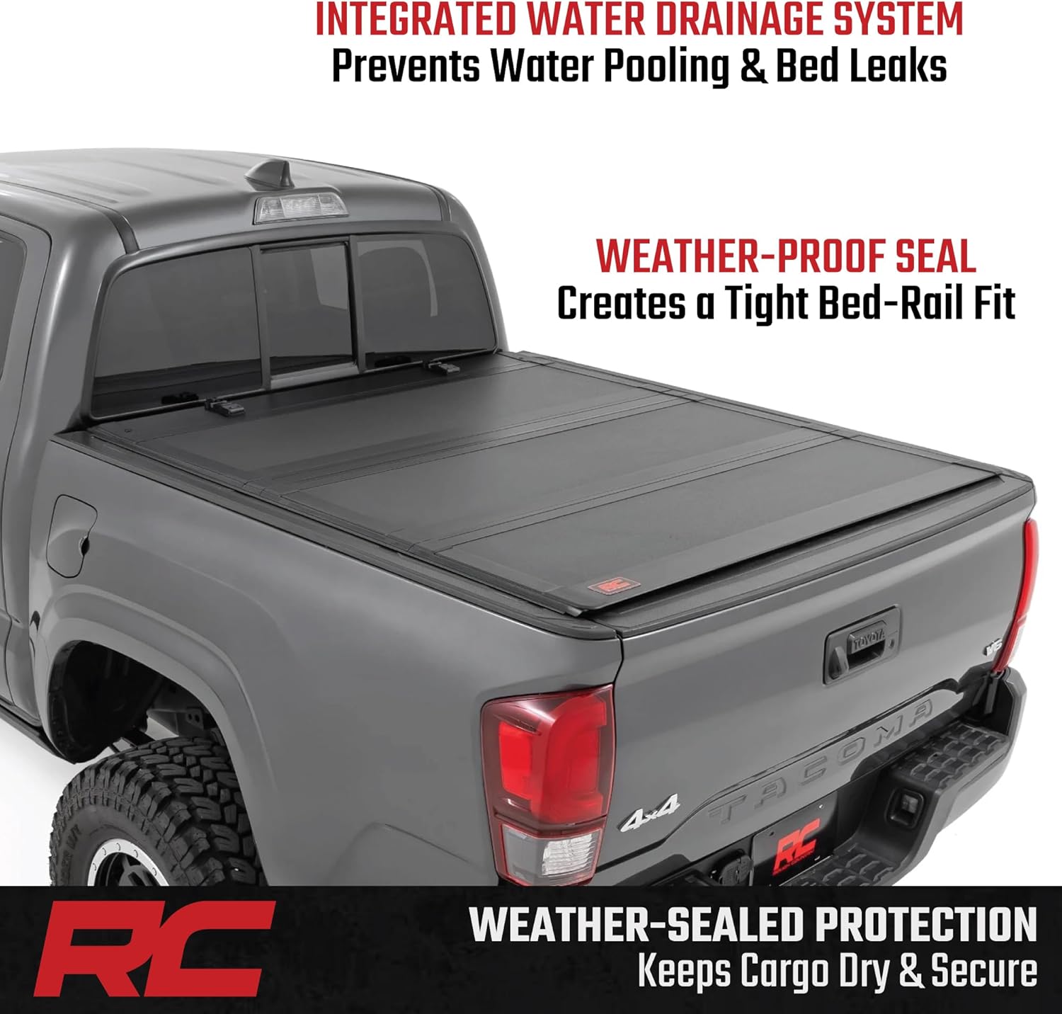 Rough Country Hard Flip-Up Tonneau Cover for Toyota Tacoma (2016-2023) - Flush Folding Aluminum Bed Cover