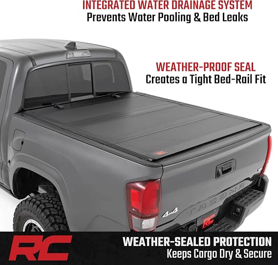 Rough Country Hard Flip-Up Tonneau Cover for Toyota Tacoma (2016-2023) - Flush Folding Aluminum Bed Cover