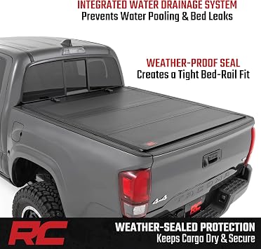 Rough Country Hard Flip-Up Tonneau Cover for Toyota Tacoma (2016-2023) - Flush Folding Aluminum Bed Cover