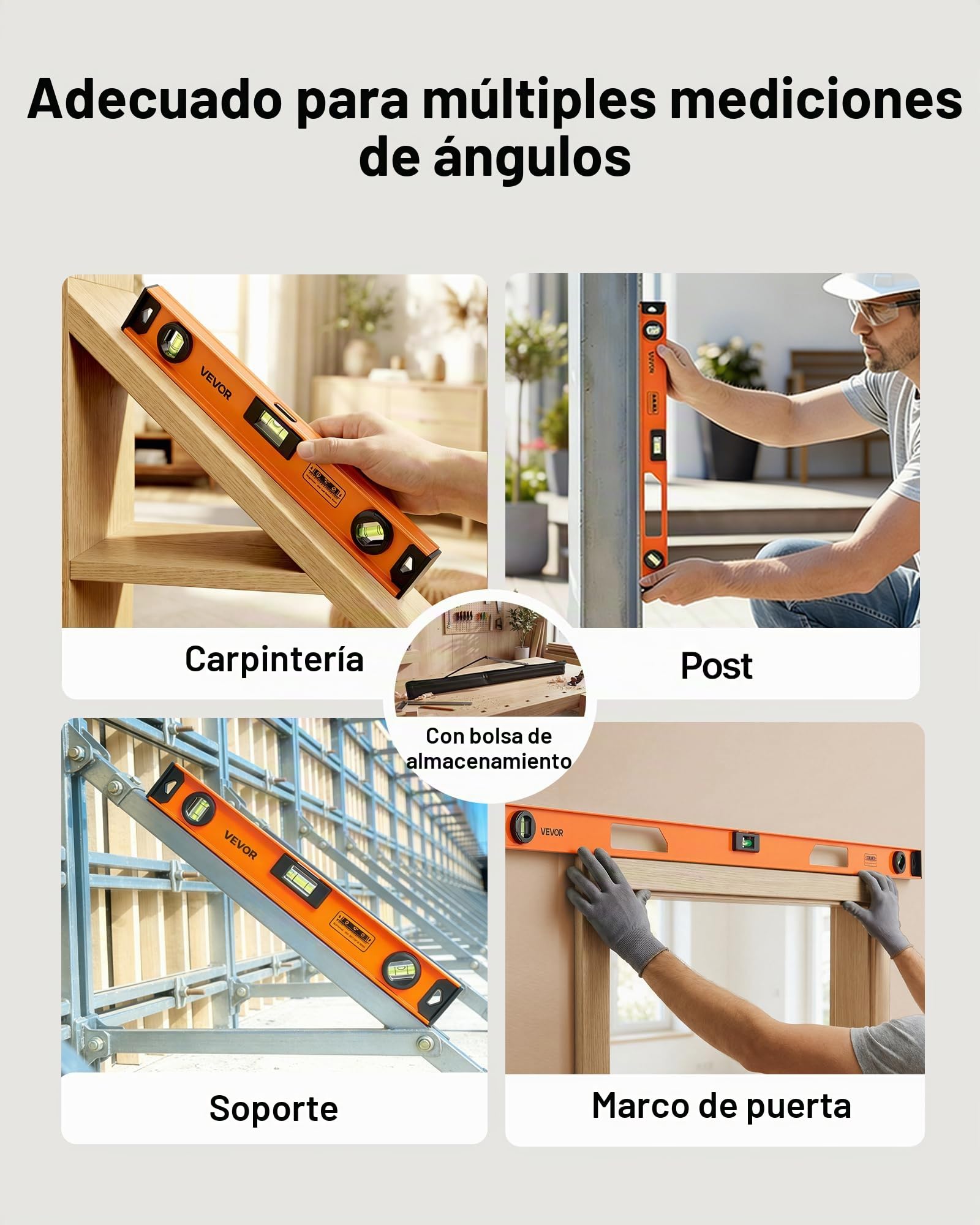 VEVOR Nivel de Burbuja Magnético de Aluminio, Juego de 4 Piezas 40/60/90/120 cm, Herramienta de Nivelación con 3 Burbujas, Estructura en I y Orificio para Colgar, Uso en Construcción Bricolaje Hogar