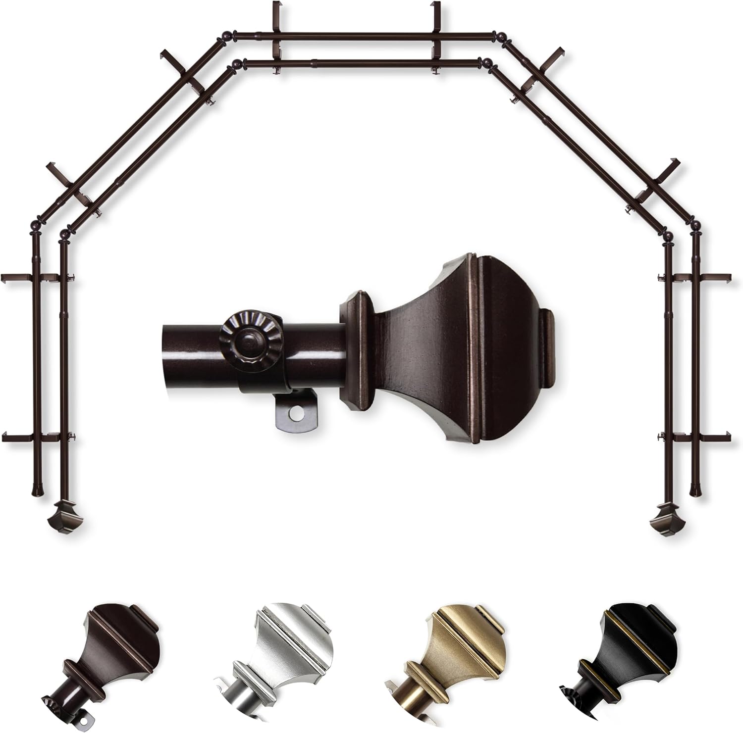 A&F Rod Décor - Phife 13/16" 5-Sided Double Bay Window Curtain Rod - Antique Brass