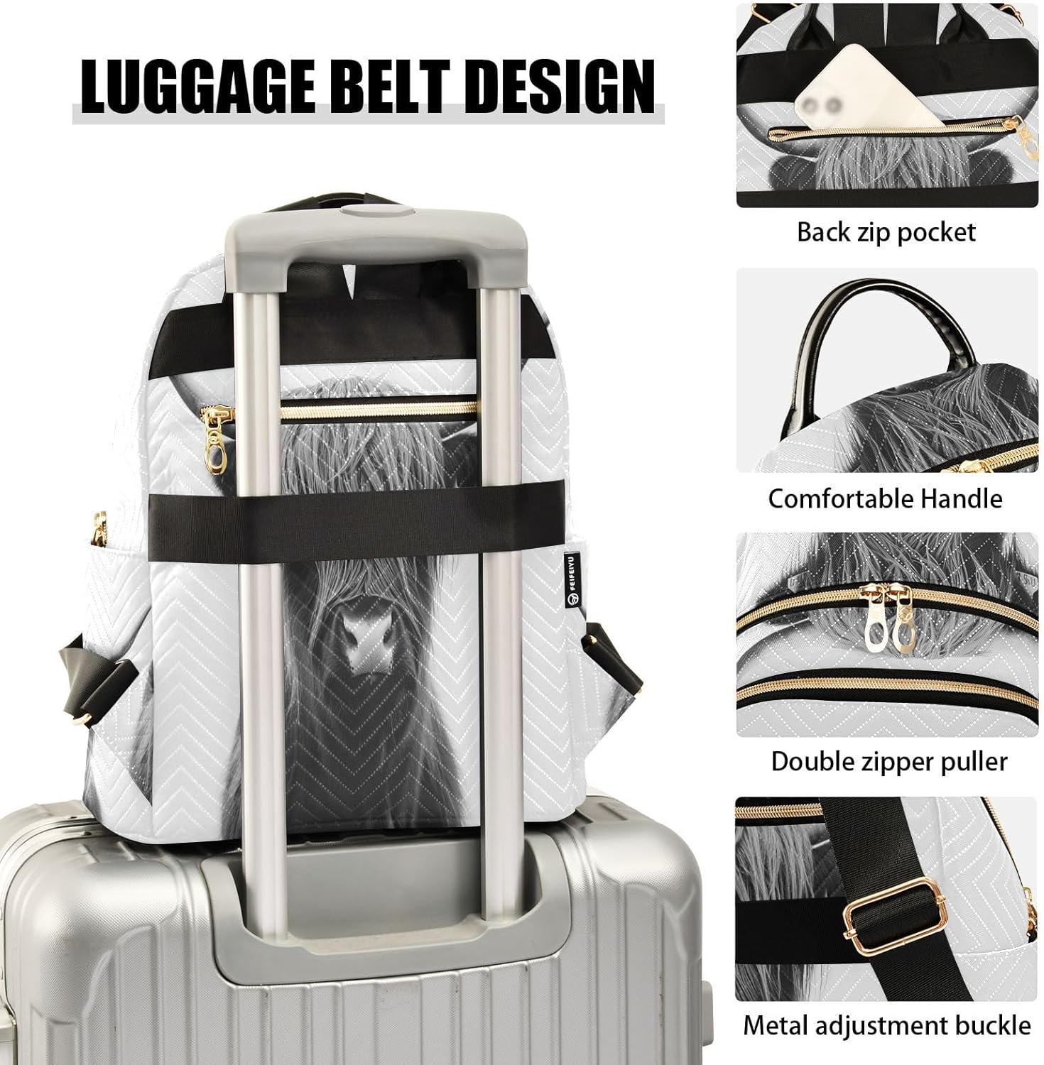 ALAZA Highland Cow Mini Backpack Purse for Women Travel Bag Lightweight Shoulder Bag Fashion Daypack