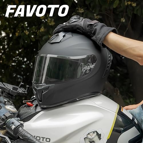 Miniatura 8 de Favoto Casco de cara completa para motocicleta, cascos negros aprobados por DOT con película antivaho para hombres y mujeres