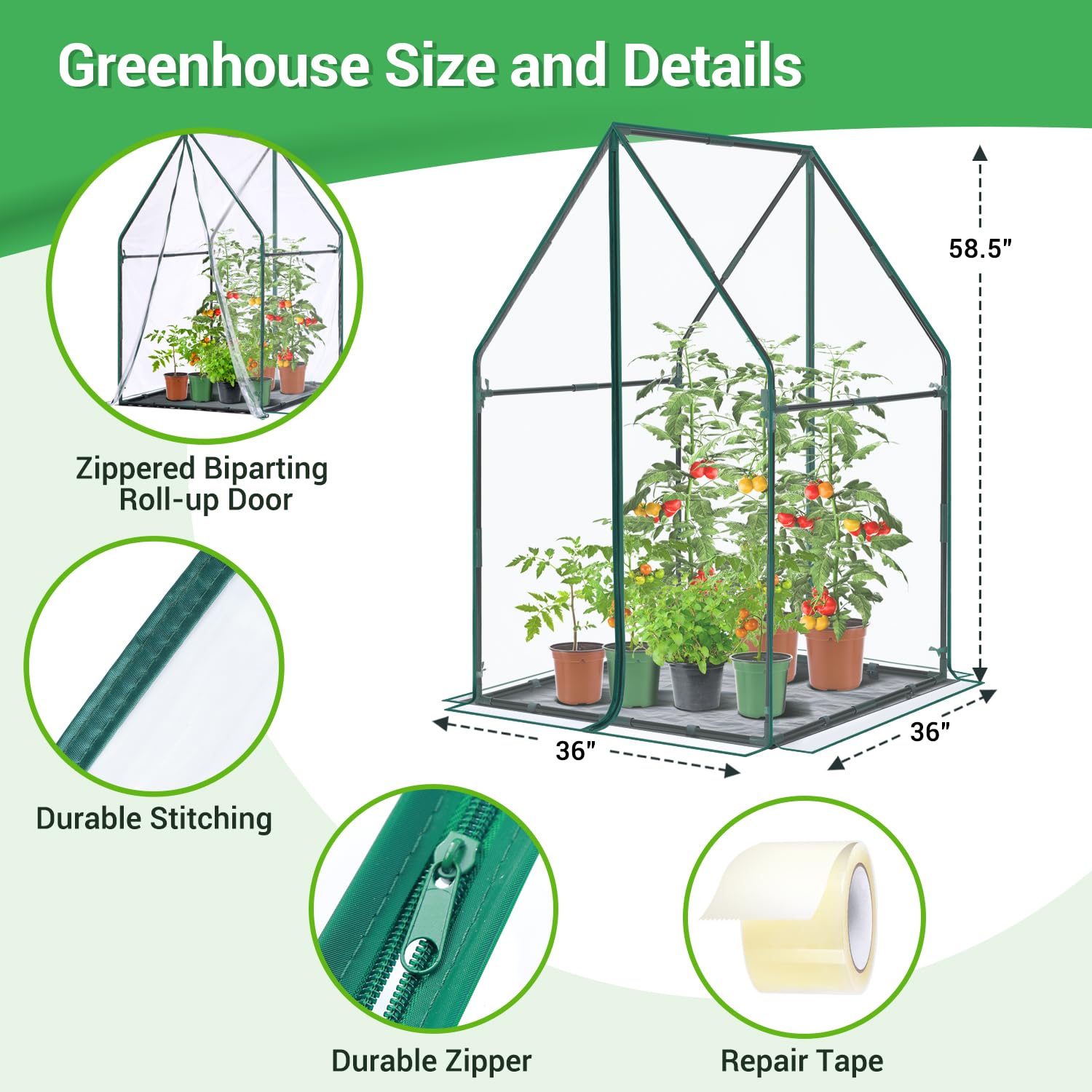Ohuhu - Mini invernadero para interiores y exteriores: invernadero portátil con almohadilla impermeable para plantas pequeñas, germinación de vivero, 36 x 36 x 58.5 pulgadas, cubierta de PVC