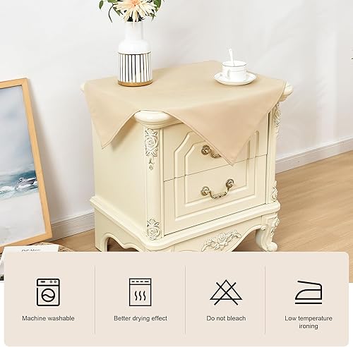Miniatura 4 de Wolkemer Paquete de 2 manteles cuadrados pequeños de 24 x 24 pulgadas, manteles de tela lavable color beige para mesita de noche, mesita de noche,