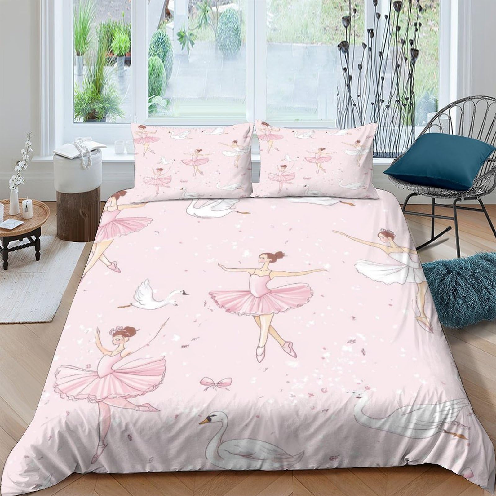 Ctjqhvkz Style-4 3D Printed Ballerina Pink Fitted Sheet Microfiber Soft Anti-Slip Swan Bed Cover For Bedroom Dorm Mattress Protection Single（135X200cm）