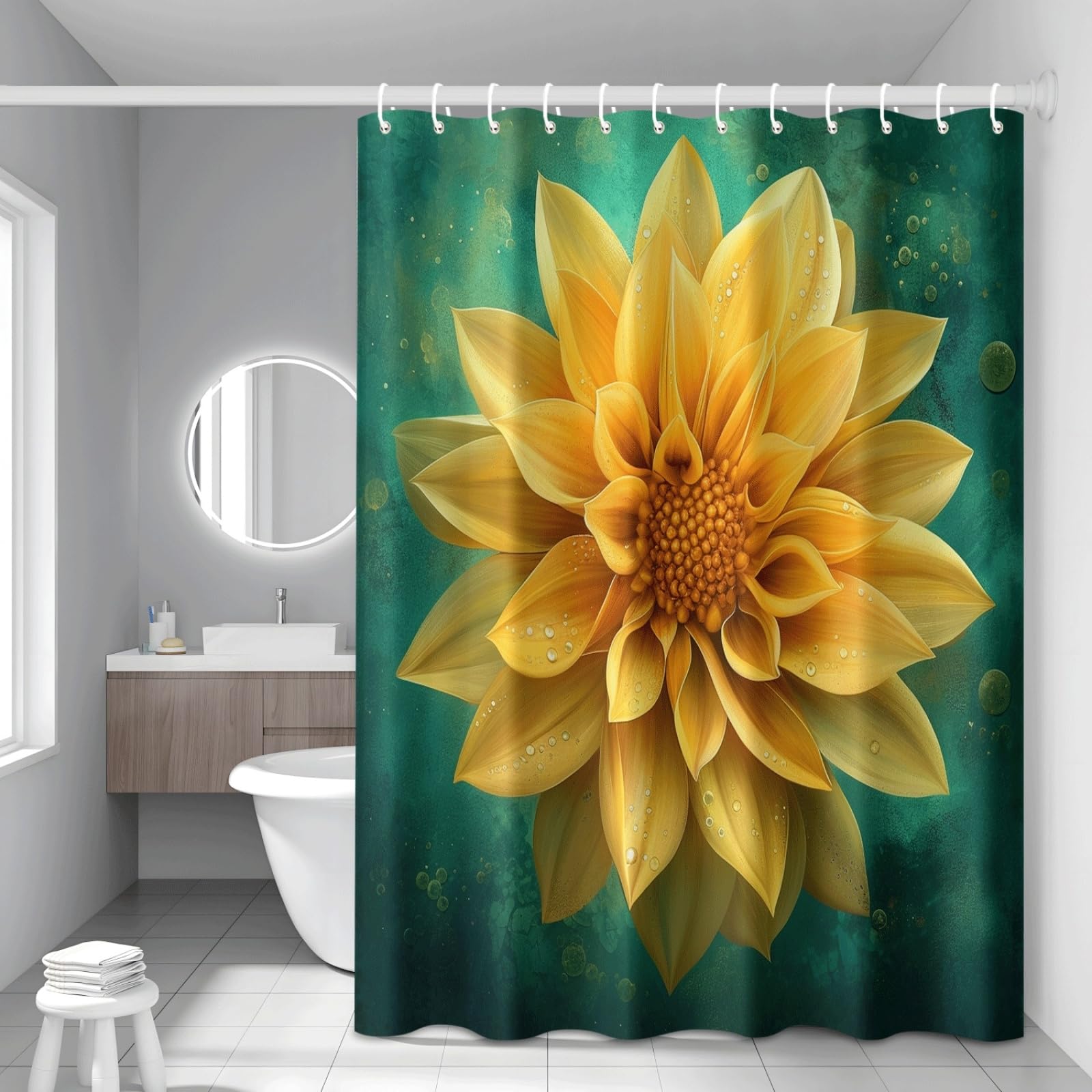 Rideau de douche graffiti jaune vert en polyester lavable 200x240cm