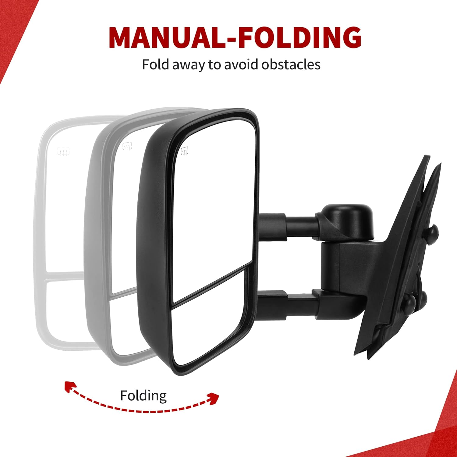 Diagram showing the manual folding action of the towing mirror.