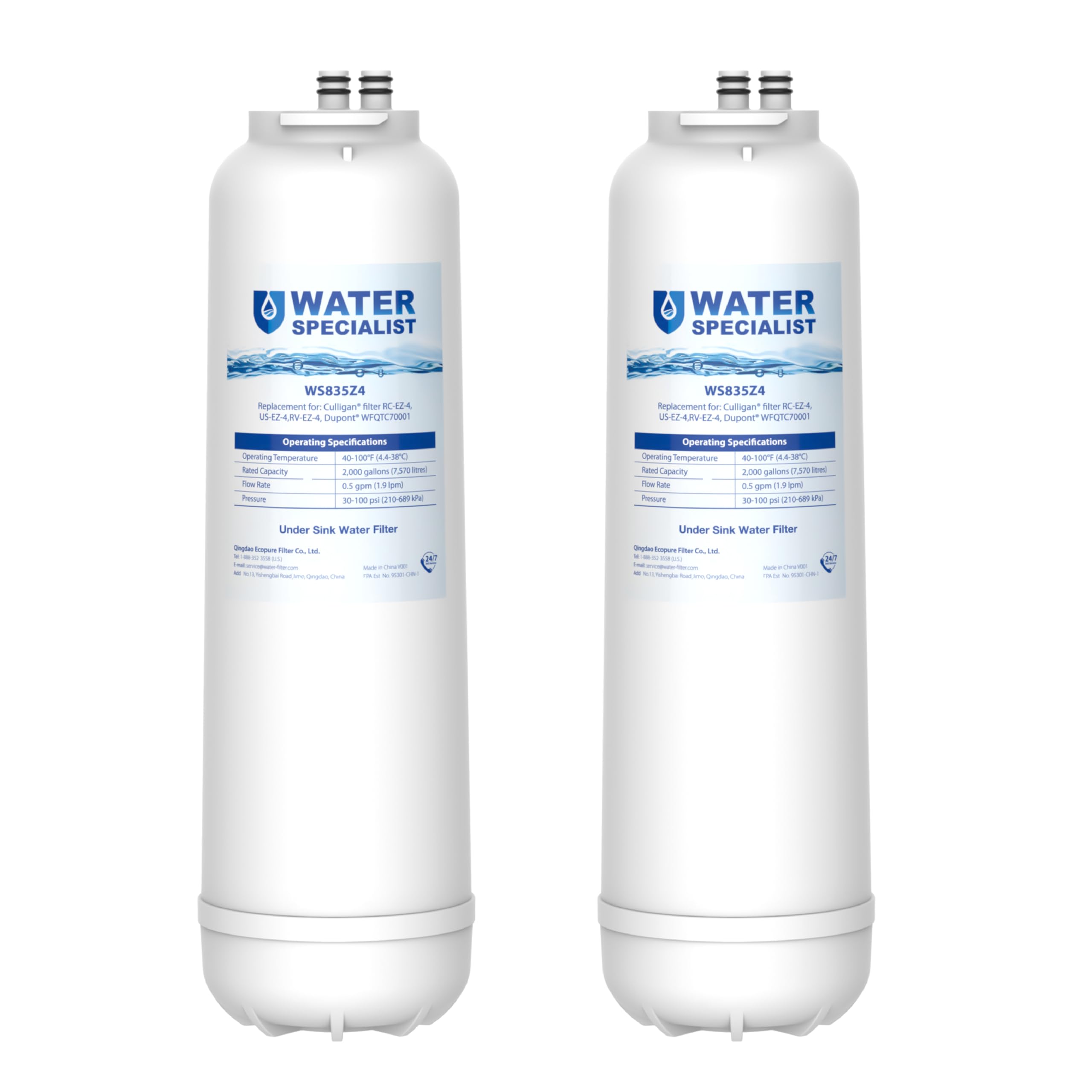 Waterspecialist RC 4 EZ-Change Premium Water Filter Replacement, Replacement for Culligan® RC-EZ-4, IC-EZ-4, US-EZ-4, DuPont® WFQTC30001, WFQTC70001, 2000 Gallons (Pack of 2)