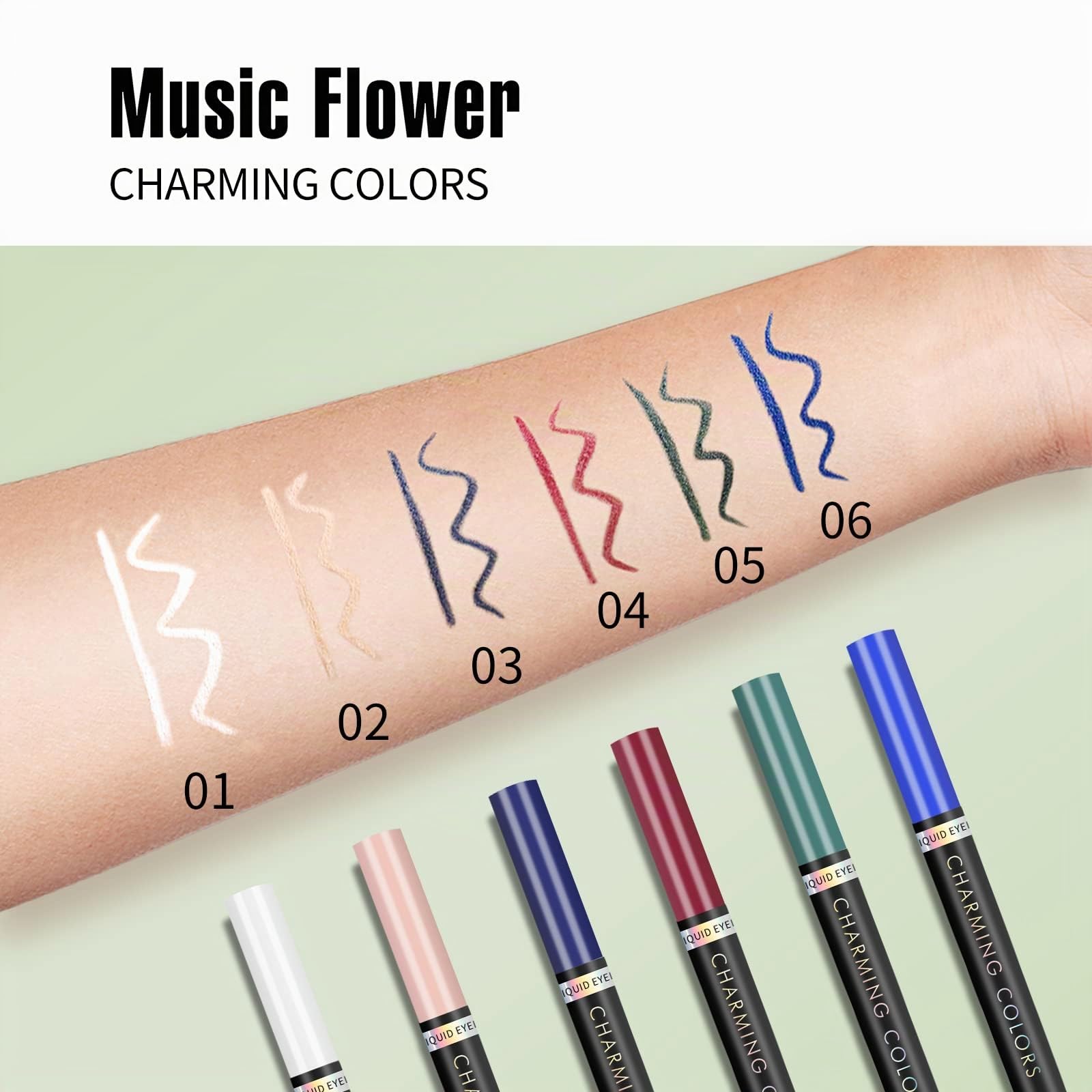 Music Flower Flüssiger Eyeliner, Wasserfester und Wischfester Flüssiger Eyeliner-Stift, Mehrere Farboptionen, Flexibler Stift für Einfache Kontrolle, Grüne