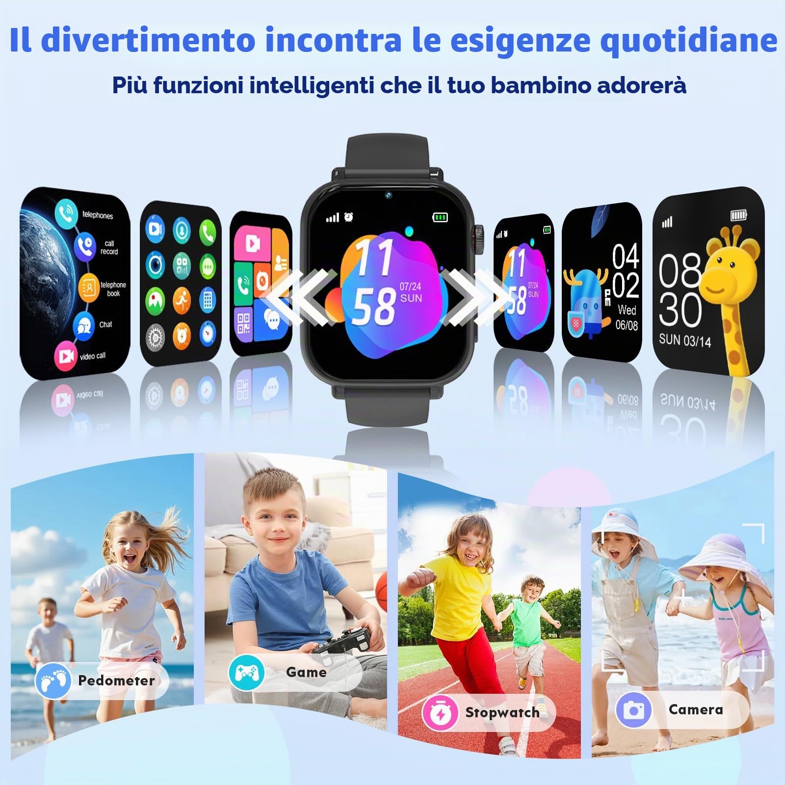 4G Orologio Smartwatch Bambini, Smartwatch per Bambini con GPS, SOS, Videochiamata/Telefono/Chat, Modalità Scuola, Sveglia, Contapassi Smartwatch per Ragazze e Ragazzi dai 4-12 Anni (Grigio argento)