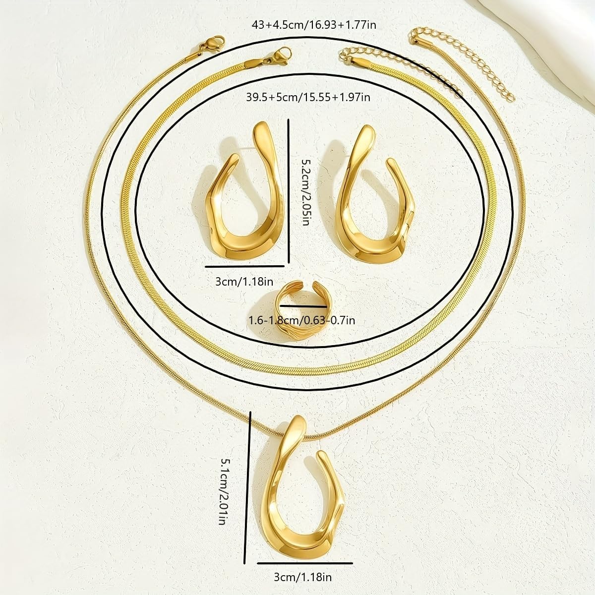 5PCS Gold Plated Jewelry Set for Women Valentine Anniversary Birthday Friendship Holiday Gift,Stainless Steel Necklace Earrings Ring Set - Image 6