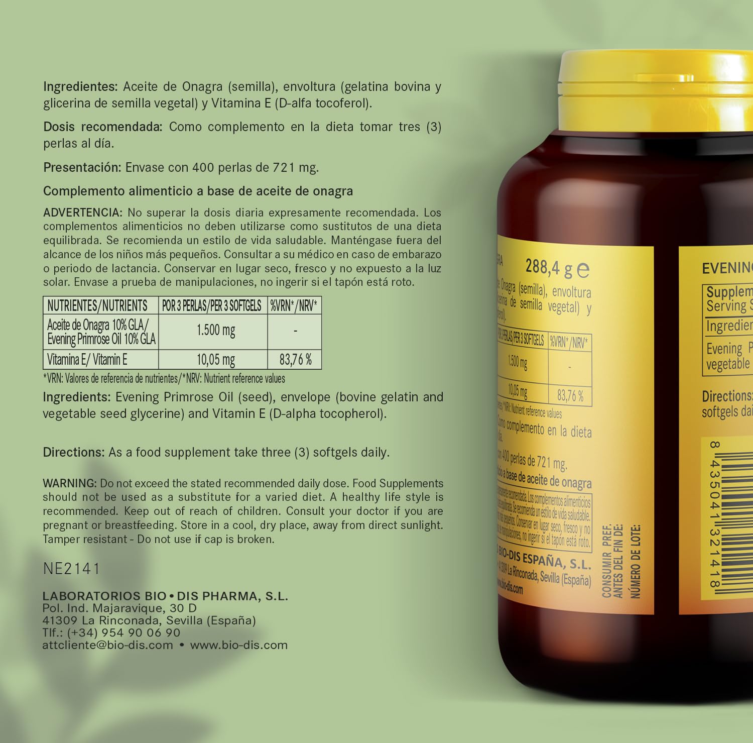 Nature Essential | Perlas de Aceite de Onagra 500 mg | 400 Perlas | Con Vitamina E | Fórmula para el Bienestar Femenino
