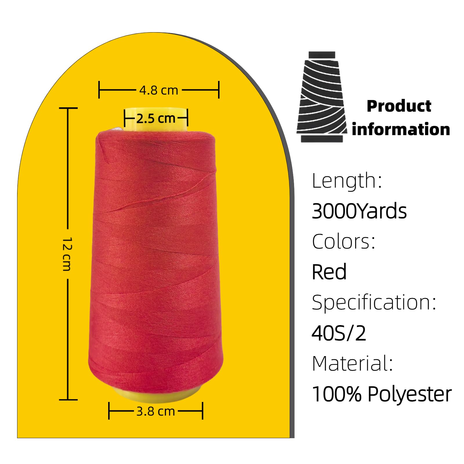 3000Yard Red Sewing Thread,Polyester Thread for Sewing Machine Overlocker Embroidery Threads, 3000Yard 40S/2 - Image 2