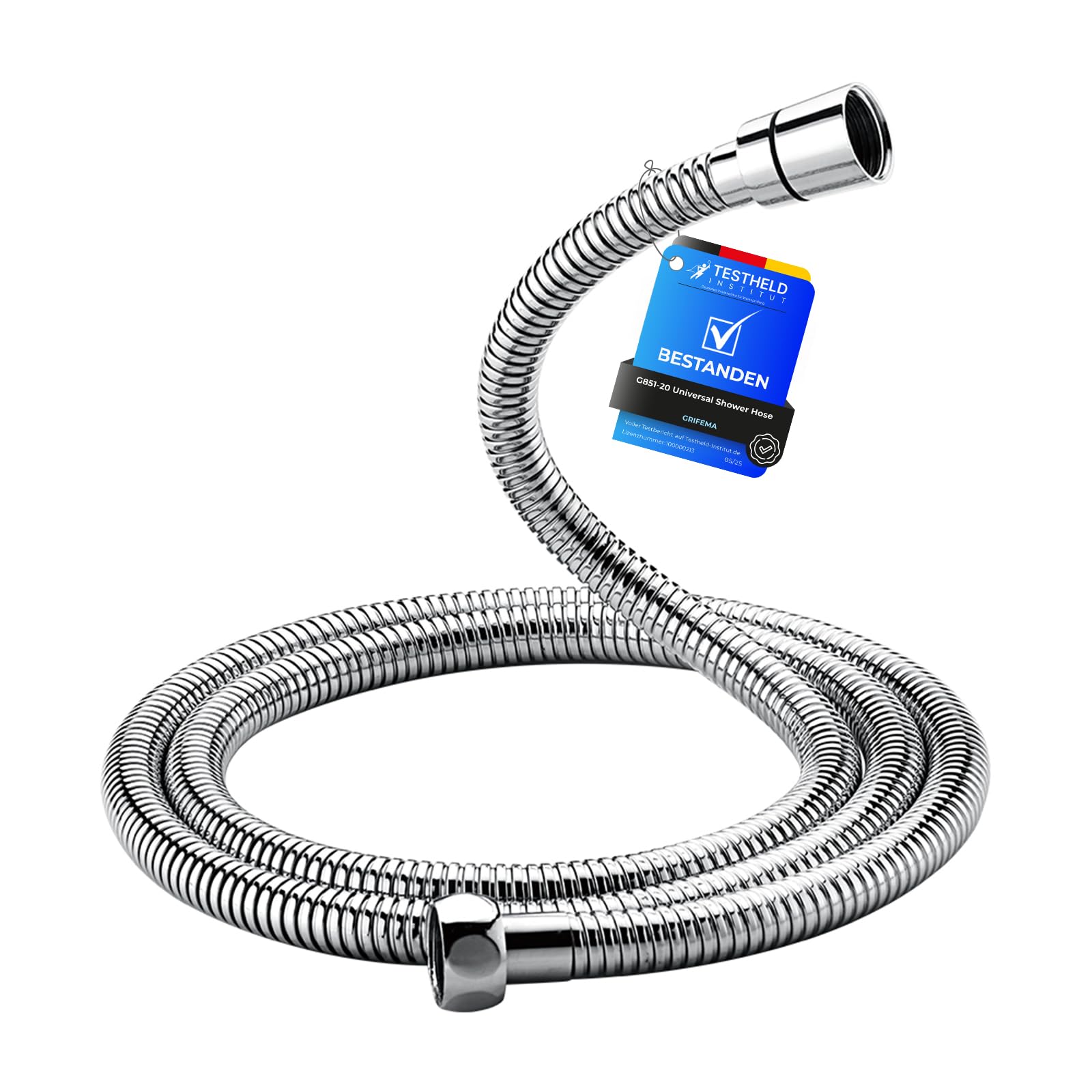GRIFEMA Duschschlauch 2 m – Flexibler Edelstahl Brauseschlauch 200cm, Anti-Knick & Leckfrei, Standard G1/2 Zoll Anschluss mit Messinganschlüssen und Dichtungen, Chrom-Silber