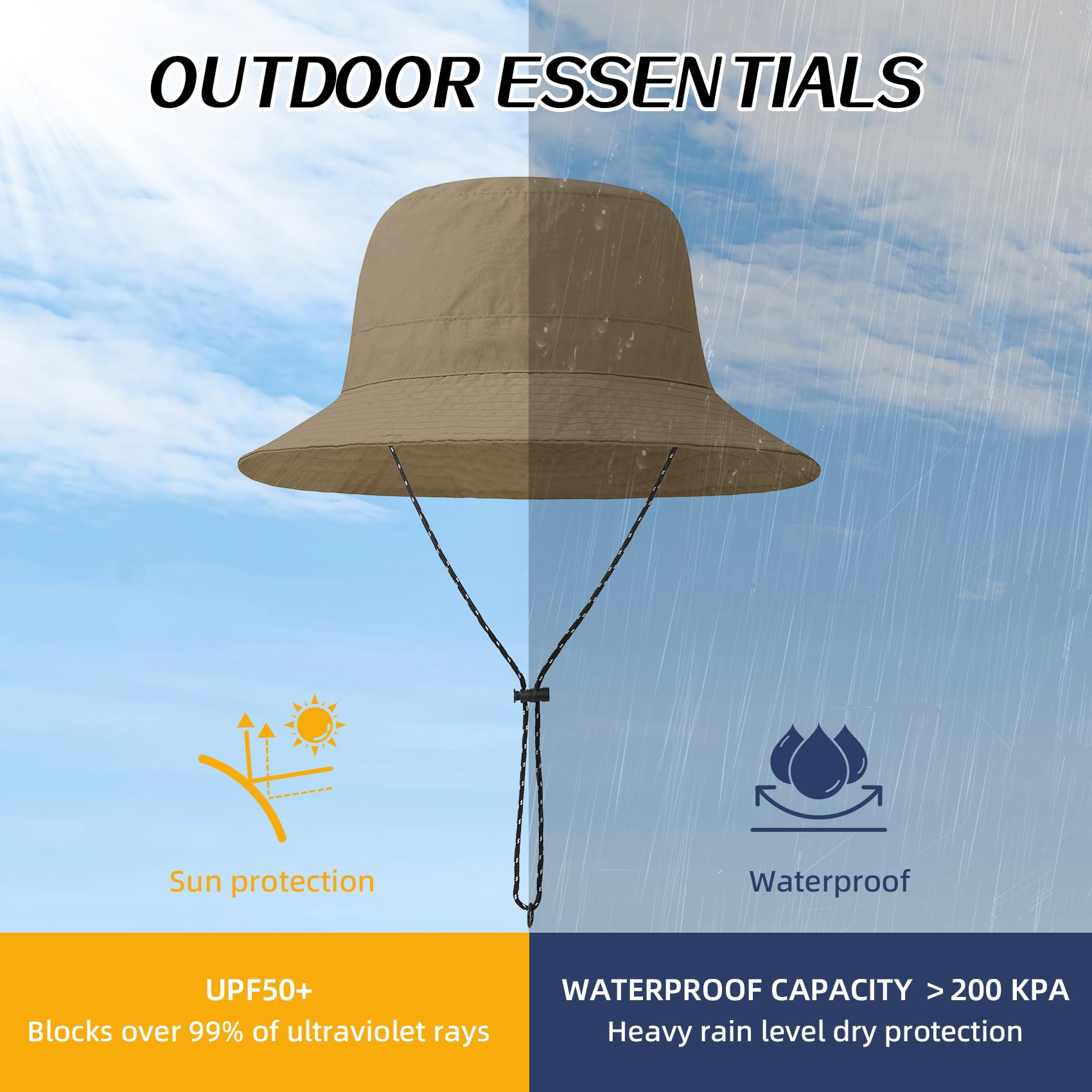 Durio Waterproof Bucket Hats for Woman UPF 50+ Sun Hat UV Protection Packable Rain Hats for Women Lightweight Hiking Hat