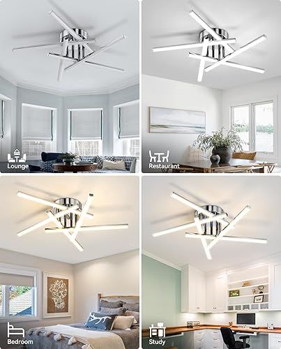 Miniatura 5 de Lámpara de techo LED moderna de 23.2 pulgadas con 5 luces, lámpara LED regulable de 42 W con control remoto, lámpara de techo LED cromada de 3000