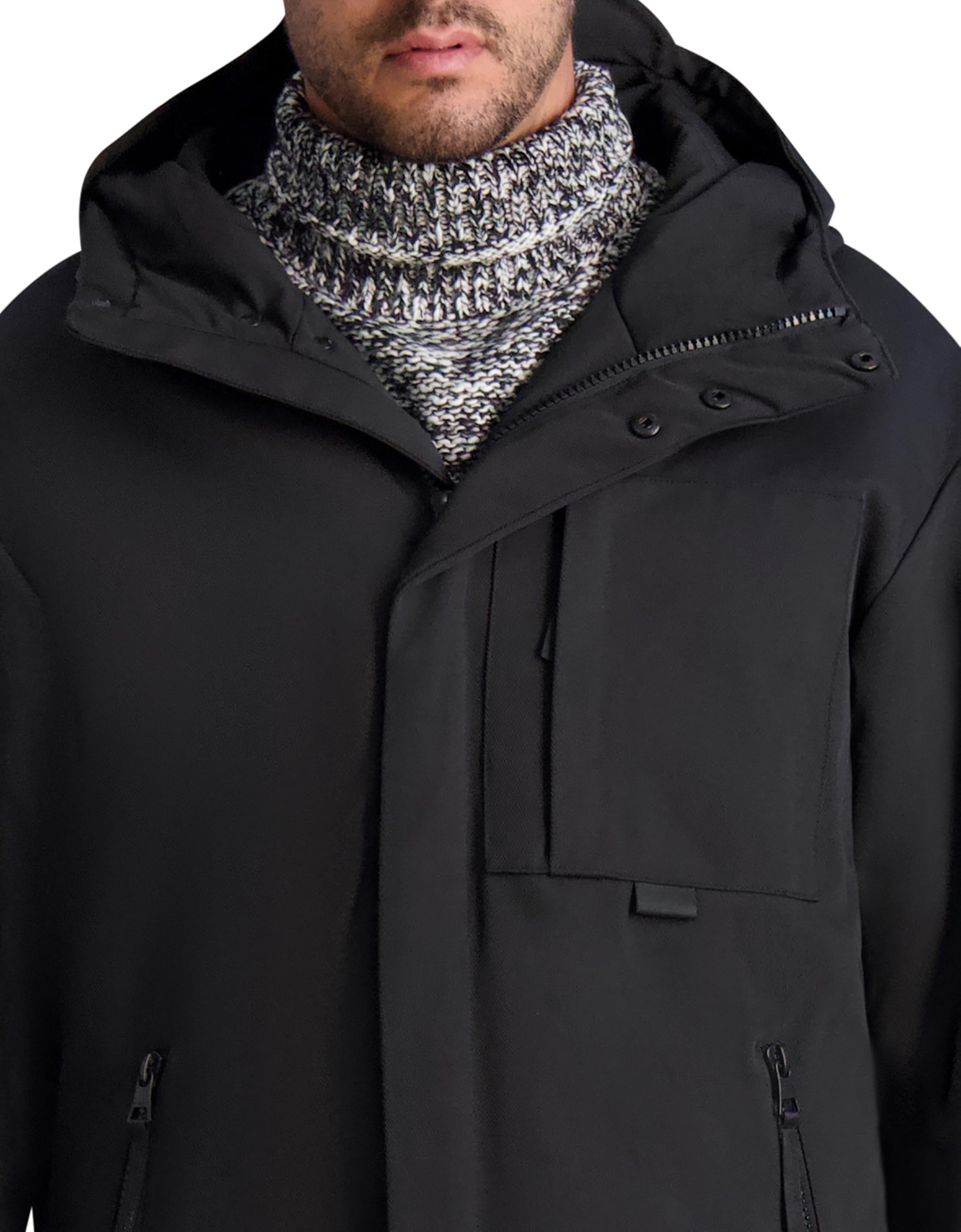 KARL LAGERFELD Chest Zip Pocket Hooded Long Puffer Coat Giacca Uomo
