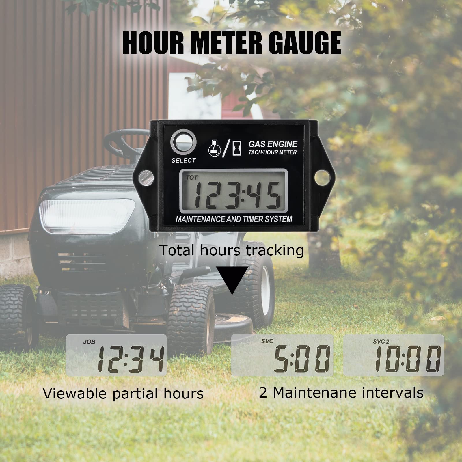 Compteur Horaire Numérique HonorMeet - Tachymètre Avec Alerte Moteur Pour Tondeuse, Tronçonneuse, Moto, ATV